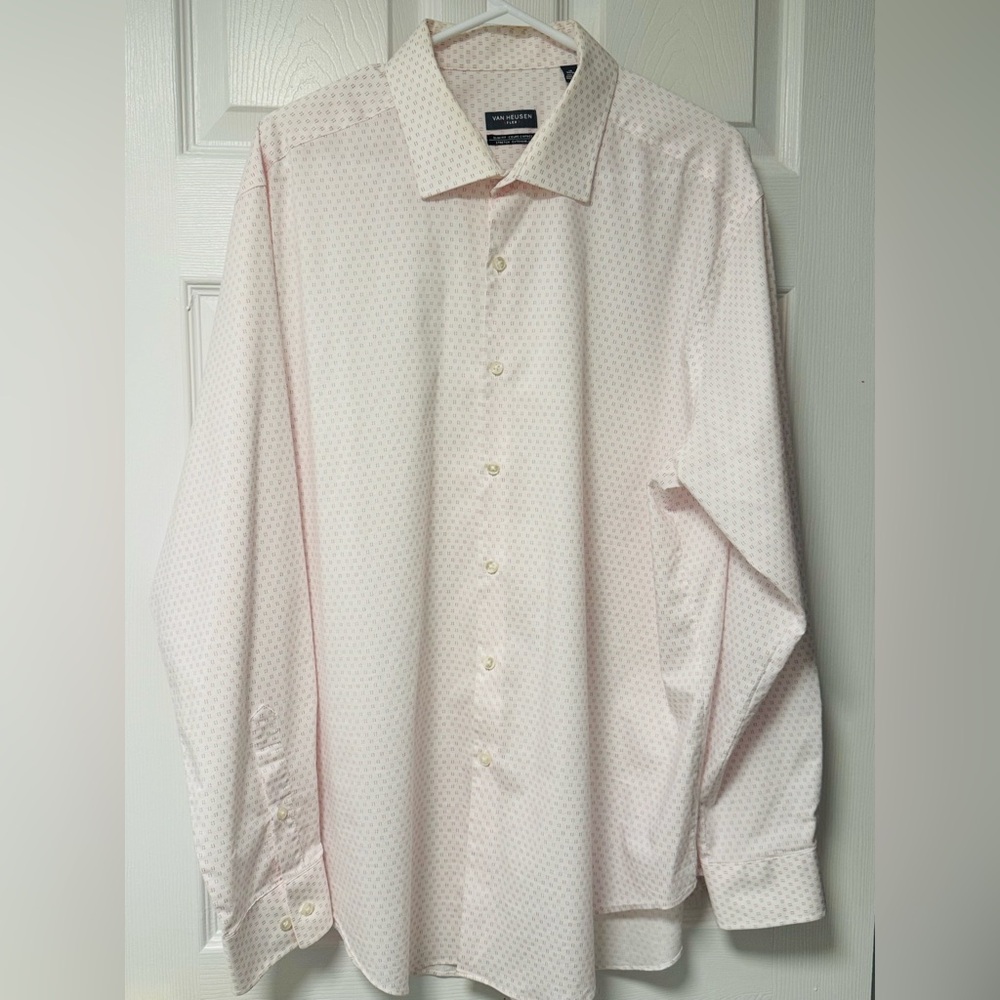 Van Heusen men's pink patterned dress shirt with a Flex collar, size 18